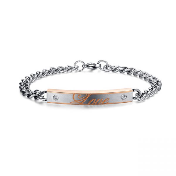 3116 ROMANTIC COUPLE TITANIUM STAINLESS STEEL COUPLE LOVER BRACELET IN BLACK, BROWN