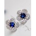 #1071 New fashion personality silver blue crystal flower earrings