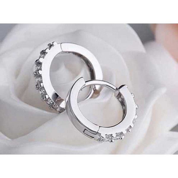 1361 Fashion Silver Plated Round Clear Rhinestone Crystal Cuff Earring Hoop Ear Stud