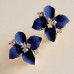 #1055 2016 new elegant noble blue flower gold plated rhinestone earrings