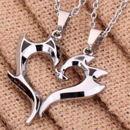 7105 STAINLESS STEEL UNIQUE MAGIC WAND DESIGN HEART SHAPE PENDANT COUPLE NECKLACE