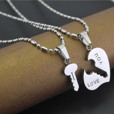 7102 Couple Heart shape Lock Key Pendant with chain for Boys and Gils
