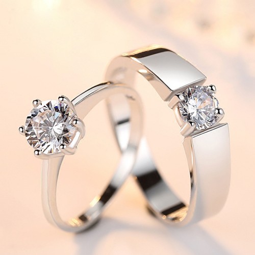 9292 simulation diamond men and women couple live mouth wedding ring silver-plated copper single diamond opening ring jewelry