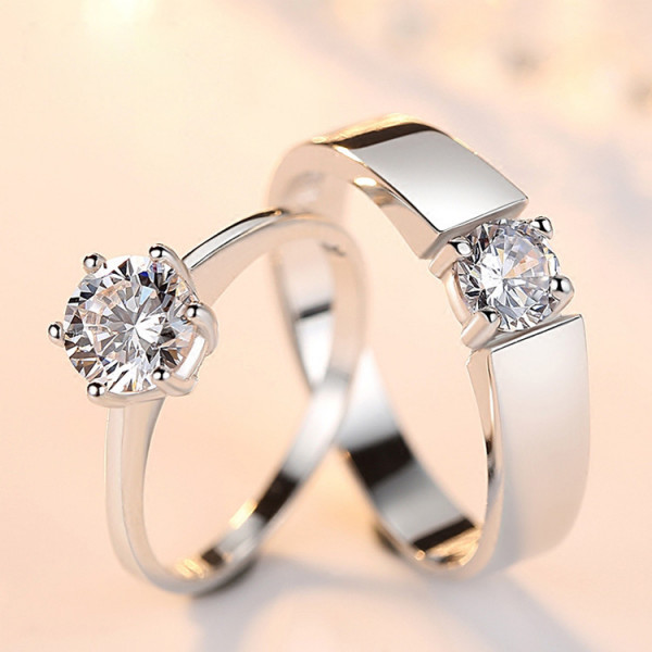 9292 simulation diamond men and women couple live mouth wedding ring silver-plated copper single diamond opening ring jewelry 9292 simulation diamond men and women couple live mouth wedding ring silver-plated copper single diamond opening ring jewelry