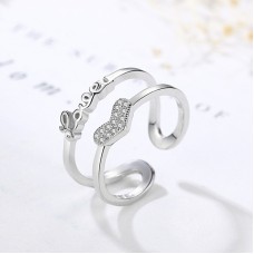 9303 SILVERETTE LOVE HEART ADJUSTABLE AD DUAL RING
