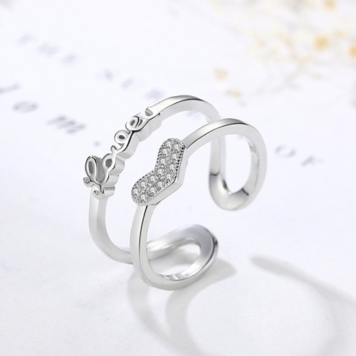 9303 SILVERETTE LOVE HEART ADJUSTABLE AD DUAL RING