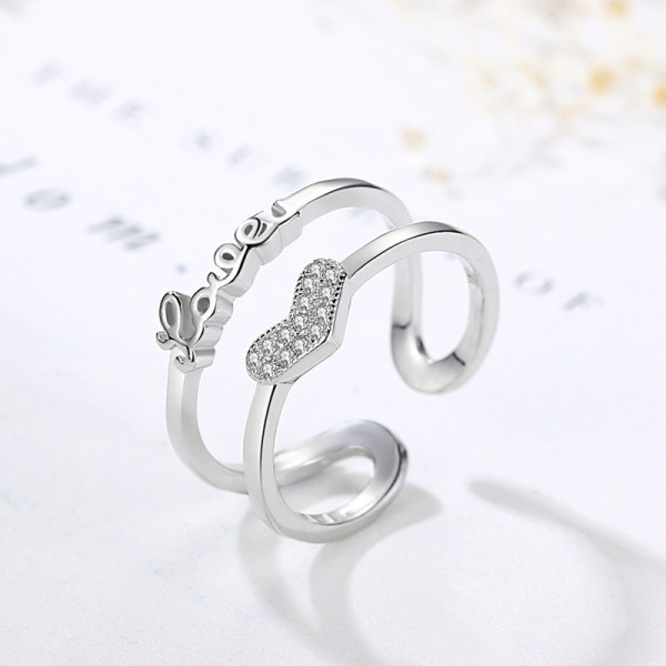 9303 SILVERETTE LOVE HEART ADJUSTABLE AD DUAL RING 9303 SILVERETTE LOVE HEART ADJUSTABLE AD DUAL RING