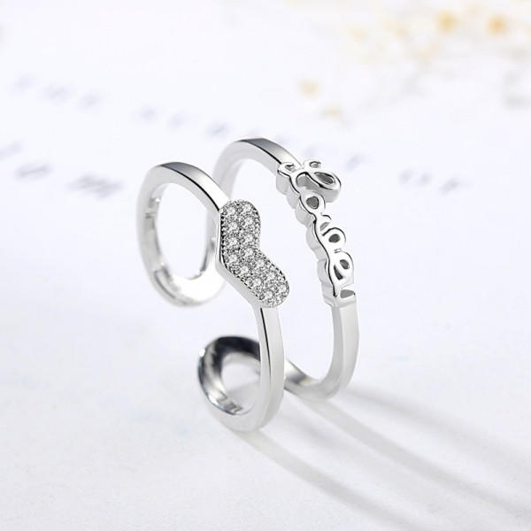9303 SILVERETTE LOVE HEART ADJUSTABLE AD DUAL RING 9303 SILVERETTE LOVE HEART ADJUSTABLE AD DUAL RING