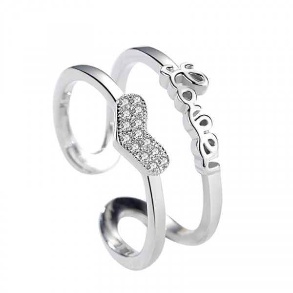 9303 SILVERETTE LOVE HEART ADJUSTABLE AD DUAL RING 9303 SILVERETTE LOVE HEART ADJUSTABLE AD DUAL RING