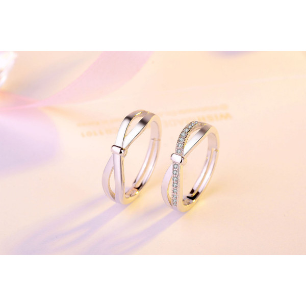 9347  Sterling Silver Couple Rings, Adjustable Style bowknot Promise Ring Set for Him and Her