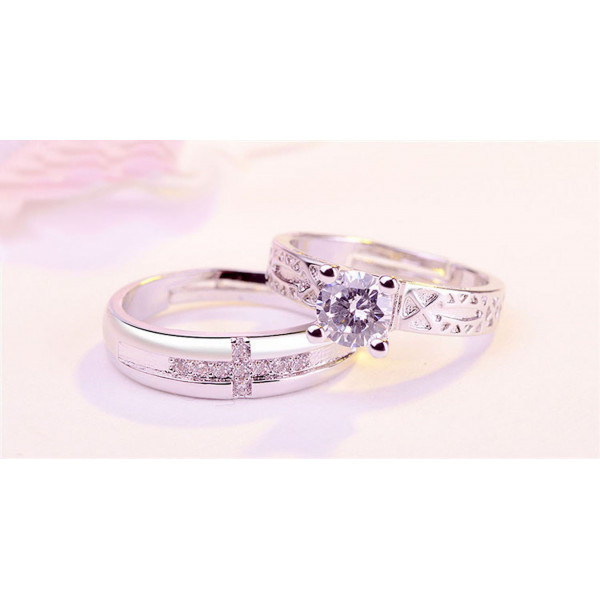 9349 STERLING SILVER RING JEWELRY ENGAGEMENT LOVE CROWN CROSS ZIRCON WEDDING LOVERS COUPLE RINGS FOR WOMEN MEN