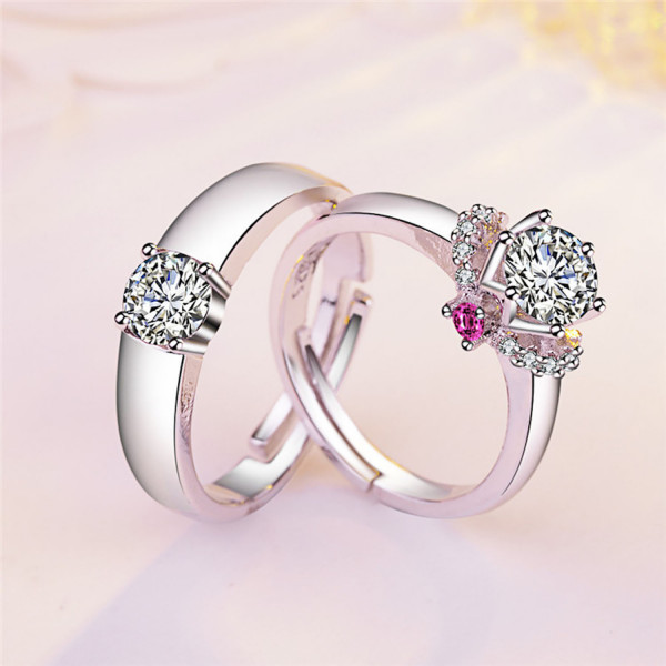 9351 Silver Plated White Gold Beautifully Wedding/Engagement Opening Couple Rings