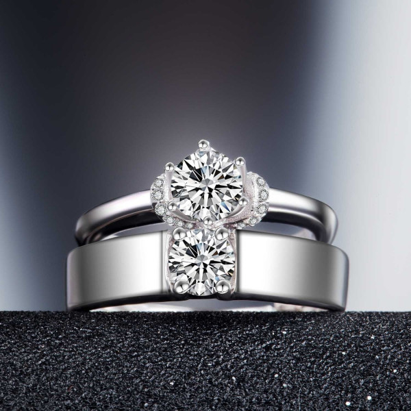 9351 Silver Plated White Gold Beautifully Wedding/Engagement Opening Couple Rings
