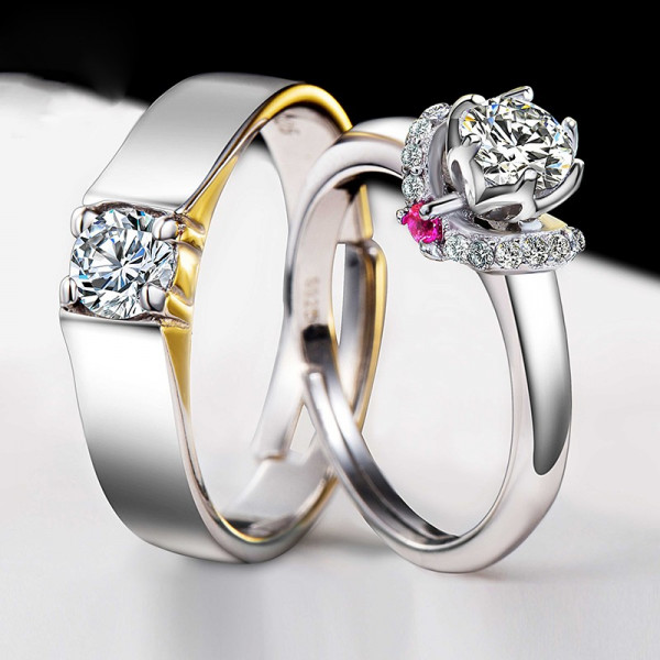 9351 Silver Plated White Gold Beautifully Wedding/Engagement Opening Couple Rings