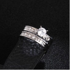 #9279 Stainless Steel Wedding Ring For Lovers IP SILVER Color Crystal CZ Couple Rings Set Men Women Engagement Wedding Rings