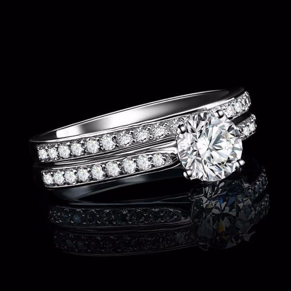 9074 Silver Ring Pair Women's Jewellery Crystal Wedding Engagement Head Panel 9074 Silver Ring Pair Women's Jewellery Crystal Wedding Engagement Head Panel