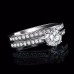 9074 Silver Ring Pair Women's Jewellery Crystal Wedding Engagement Head Panel