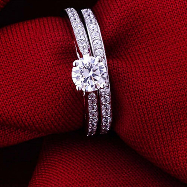 9074 Silver Ring Pair Women's Jewellery Crystal Wedding Engagement Head Panel 9074 Silver Ring Pair Women's Jewellery Crystal Wedding Engagement Head Panel