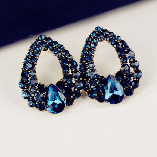 #1235 Hot Sale Women's Luxury Temperament Blue Crystal Waterdrop Stud Earrings