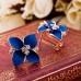 #1055 2016 new elegant noble blue flower gold plated rhinestone earrings